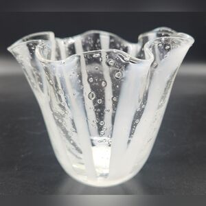 Vala Lux Vintage Art Glass Handkerchief Bowl Vase W/Stripes